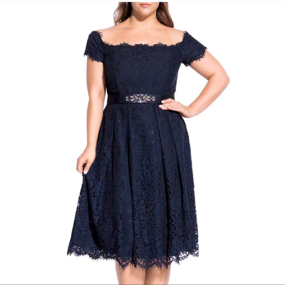 City Chic Navy Lace Dress Size L/20